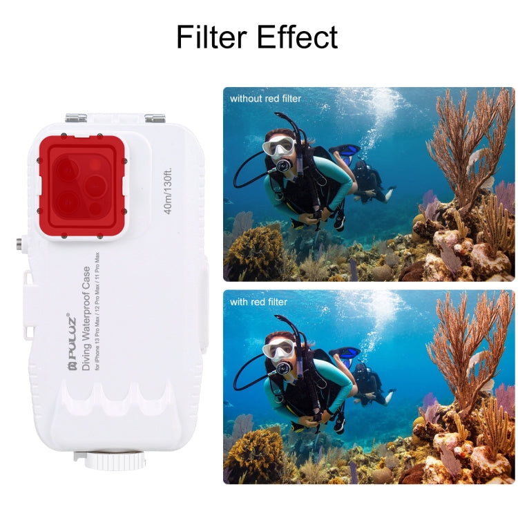 PULUZ 40m/130ft Waterproof Diving Case for iPhone 13 Pro Max / 12 Pro Max / 11 Pro Max, Photo Video Taking Underwater Housing Cover(White)