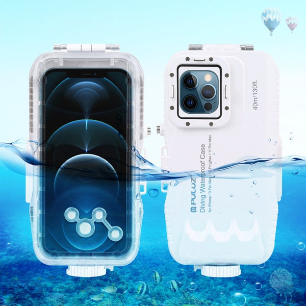 PULUZ 40m/130ft Waterproof Diving Case for iPhone 13 Pro Max / 12 Pro Max / 11 Pro Max, Photo Video Taking Underwater Housing Cover(White)