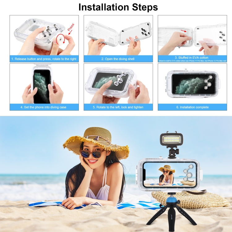 PULUZ 40m/130ft Waterproof Diving Case for iPhone 13 Pro Max / 12 Pro Max / 11 Pro Max, Photo Video Taking Underwater Housing Cover(White)