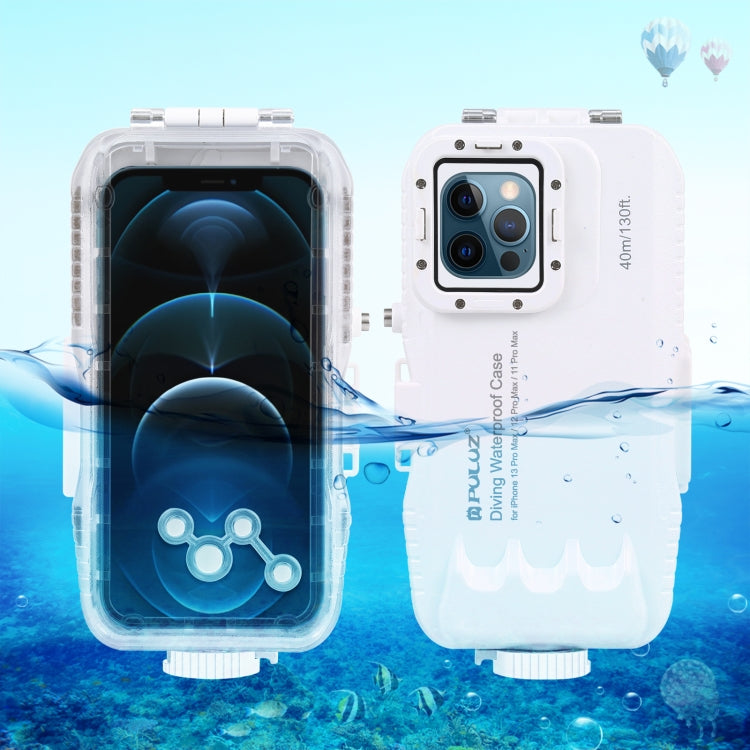 PULUZ 40m/130ft Waterproof Diving Case for iPhone 13 Pro Max / 12 Pro Max / 11 Pro Max, Photo Video Taking Underwater Housing Cover(White)