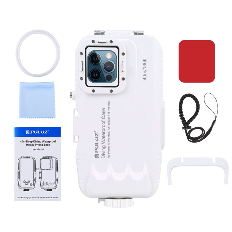 PULUZ 40m/130ft Waterproof Diving Case for iPhone 13 Pro Max / 12 Pro Max / 11 Pro Max, Photo Video Taking Underwater Housing Cover(White)