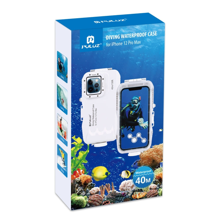 PULUZ 40m/130ft Waterproof Diving Case for iPhone 13 Pro Max / 12 Pro Max / 11 Pro Max, Photo Video Taking Underwater Housing Cover(White)