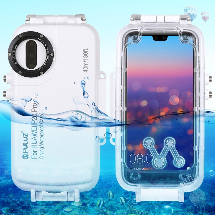 PULUZ PULUZ 40m/130ft Waterproof Diving Case for Huawei P20 Pro, Photo Video Taking Underwater Housing Cover(White)