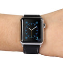 Kakapi for Apple Watch 38mm Metal Buckle Cowhide Leather Watch Band with Connector(Black)