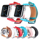 Kakapi for Apple Watch 38mm Metal Buckle Cowhide Leather Watch Band with Connector(Black)