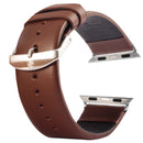 Kakapi for Apple Watch 42mm Subtle Texture Brushed Buckle Genuine Leather Watch Band with Connector(Coffee)