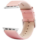 Kakapi for Apple Watch 42mm Subtle Texture Brushed Buckle Genuine Leather Watch Band with Connector(Pink)