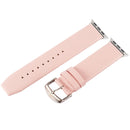 Kakapi for Apple Watch 42mm Subtle Texture Brushed Buckle Genuine Leather Watch Band with Connector(Pink)