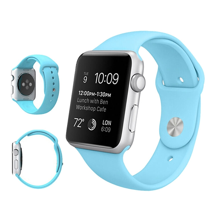 For Apple Watch Series 7 45mm / 6 & SE & 5 & 4 44mm / 3 & 2 & 1 42mm High-performance Ordinary & Longer Rubber Sport Watch Band with Pin-and-tuck Closure(Baby Blue)