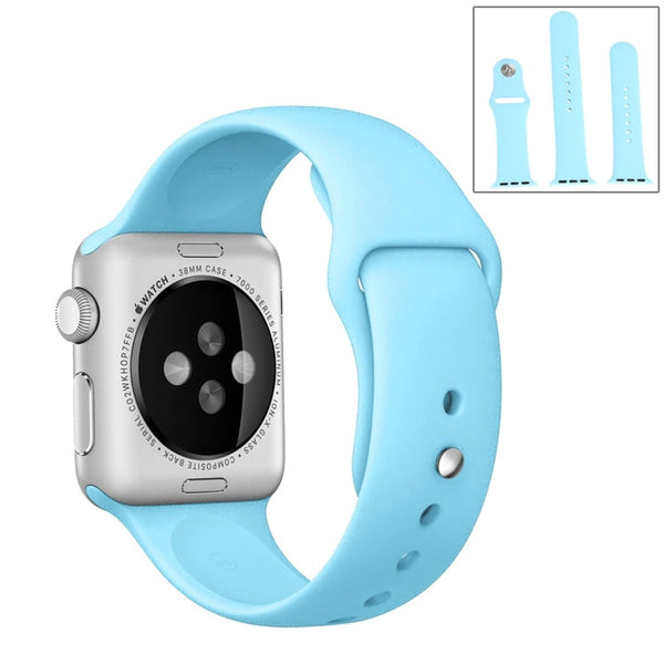 For Apple Watch Series 7 45mm / 6 & SE & 5 & 4 44mm / 3 & 2 & 1 42mm High-performance Ordinary & Longer Rubber Sport Watch Band with Pin-and-tuck Closure(Baby Blue)