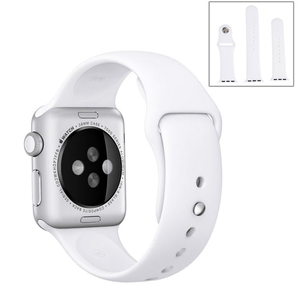For Apple Watch Series 7 45mm / 6 & SE & 5 & 4 44mm / 3 & 2 & 1 42mm High-performance Ordinary & Longer Rubber Sport Watch Band with Pin-and-tuck Closure(White)