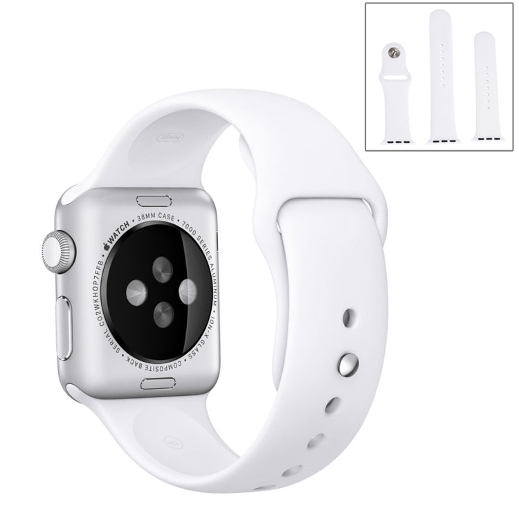 For Apple Watch Series 7 45mm / 6 & SE & 5 & 4 44mm / 3 & 2 & 1 42mm High-performance Ordinary & Longer Rubber Sport Watch Band with Pin-and-tuck Closure(White)