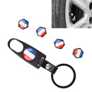 MZ Universal 8mm France Flag Pattern Replacement Aluminum Alloy Car Tire Valve Caps + Key Ring Set