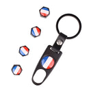 MZ Universal 8mm France Flag Pattern Replacement Aluminum Alloy Car Tire Valve Caps + Key Ring Set