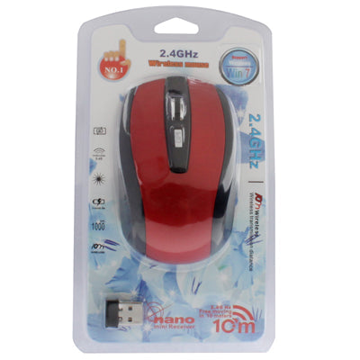 2.4 GHz 800~1600 DPI Wireless 6D Optical Mouse with USB Mini Receiver, Plug and Play, Working Distance up to 10 Meters (Red)