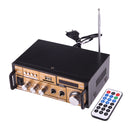 2CH HiFi Stereo Audio Amplifier with Remote Controller, LED Display, USB / SD / MMC Card / MP3 / AUX / FM Radio, AC 220V / DC 12V(Black)