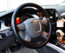 Leather Steering Wheel Cover With Needle and Thread, Size: 54x10.5cm (Black)