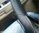 Leather Steering Wheel Cover With Needle and Thread, Size: 54x10.5cm (Black)