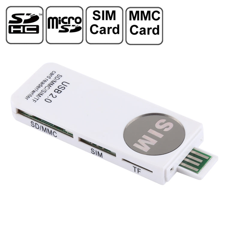 USB Universal Card Reader, Support SD / MMC /SIM / TF Card(White)