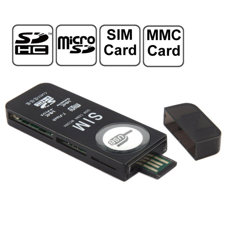 USB Universal Card Reader, Support SD / MMC /SIM / TF Card(Black)