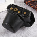 Oil Skin PU Leather Camera Full Body Case Bag with Strap for Olympus EM10 III(Black)