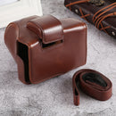 Oil Skin PU Leather Camera Full Body Case Bag with Strap for Olympus EM10 III(Coffee)