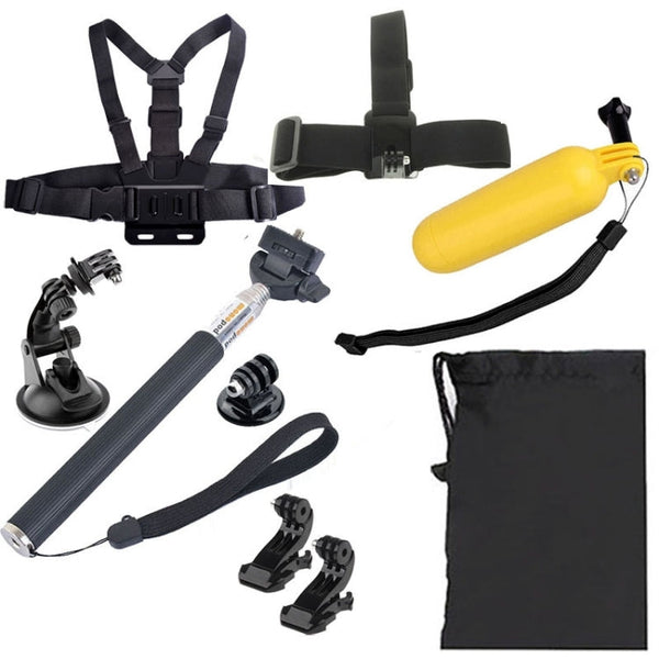YKD-138 9 in 1 Chest Belt + Head Strap + Floating Bobber Monopod + Suction Cup Mount + Handheld Selfie Monopod + Carry Bag Set for GoPro HERO10 Black / HERO9 Black / HERO8 Black / HERO7 /6 /5 /5 Sessi ... /3 /2 /1, DJI Osmo Action and Other Action Cameras