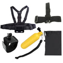 YKD -135 5 in 1 Chest Strap + Head Strap + Floating Handle Grip + Wrist Strap Band Hook and Loop Fastener Mount + Bag Set for GoPro HERO11 Black / HERO10 Black / HERO9 Black / HERO8 Black / HERO7 /6 / ... /3 /2 /1, DJI Osmo Action and Other Action Cameras