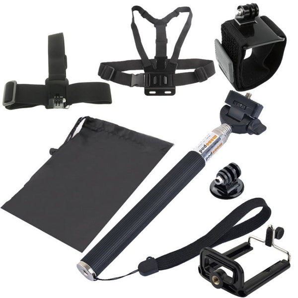 YKD-112 7 in 1 Chest Belt + Wrist Belt + Head Strap + Selfie Monopod + Tripod Mount + Carry Bag Set for GoPro HERO10 Black / HERO9 Black / HERO8 Black / HERO7 /6 /5 /5 Session /4 Session /4 /3+ /3 /2 ... smo Action and Other Action Cameras, Mobile Phones