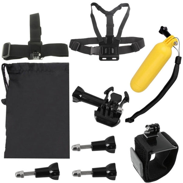 YKD-105 9 in 1 Chest Belt + Wrist Belt + Head Strap + Floating Bobber Monopod + Carry Bag + Screws Set for GoPro HERO10 Black / HERO9 Black / HERO8 Black / HERO7 /6 /5 /5 Session /4 Session /4 /3+ /3 /2 /1, DJI Osmo Action and Other Action Cameras