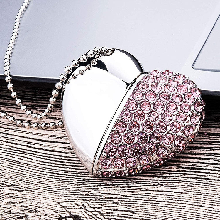 Heart Shaped Diamond Jewelry USB Flash Disk, Special for Valentines Day Gifts (16GB)(Pink)