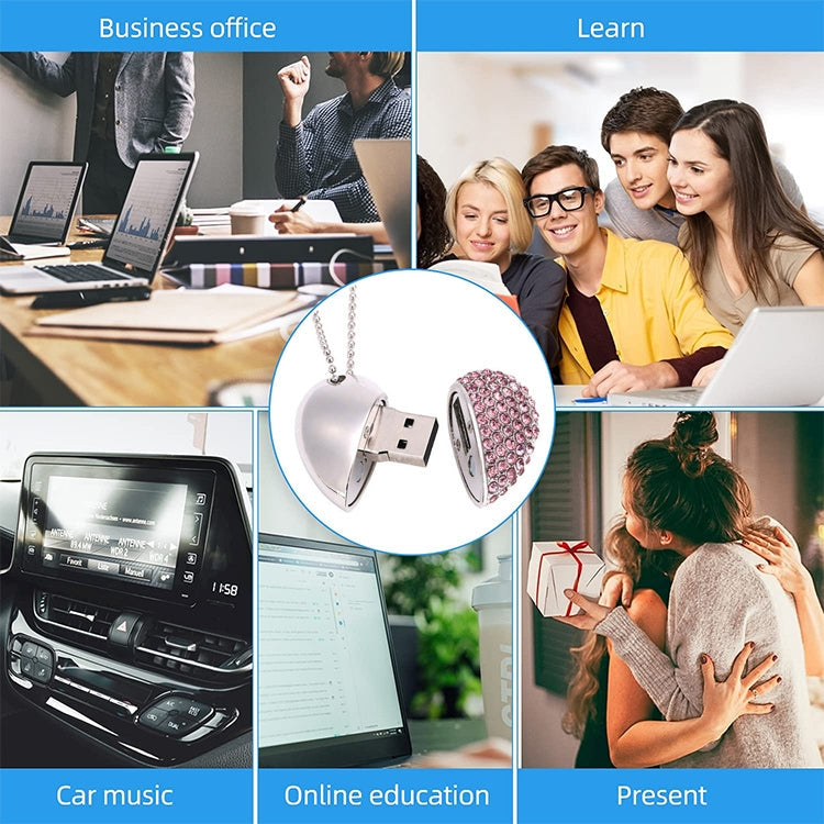 Heart Shaped Diamond Jewelry USB Flash Disk, Special for Valentines Day Gifts (16GB)(Pink)