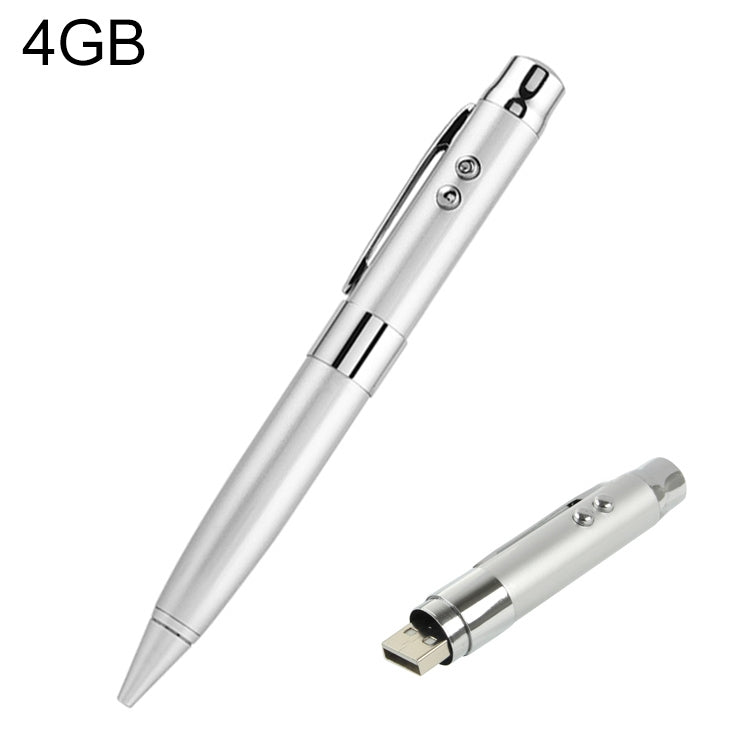 3 in 1 Laser Pen Style USB Flash Disk, Silver (4GB)