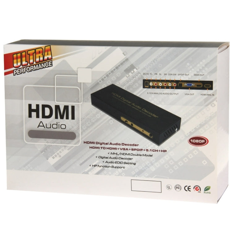 HDMI to HDMI + Audio (SPDIF + R/L) Converter (EU Plug)(Black)