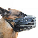 Steel Cage Style Dog Basket Wire Muzzle Protective Snout Cover with Leather Strap, Size: M(Black)