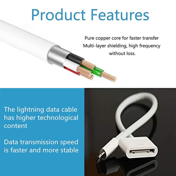 8 Pin Male to 30 Pin Female Sync Data Cable Adapter, Cable Length: 14cm(White)
