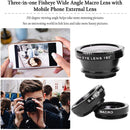 3 in 1 Photo Lens Kits (180 Degree Fisheye Lens + Super Wide Lens + Macro Lens), For iPhone, Galaxy, Sony, Lenovo, HTC, Huawei, Google, LG, Xiaomi, other Smartphones(Black)