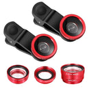 3 in 1 Photo Lens Kits (180 Degree Fisheye Lens + Super Wide Lens + Macro Lens), For iPhone, Galaxy, Sony, Lenovo, HTC, Huawei, Google, LG, Xiaomi, other Smartphones(Red)