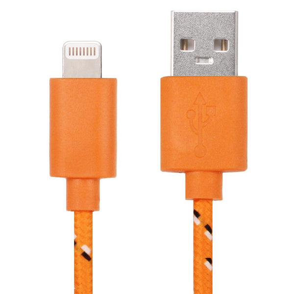 2m Nylon Netting USB Data Transfer Charging Cable For iPhone, iPad, Compatible with up to iOS 15.5(Orange)