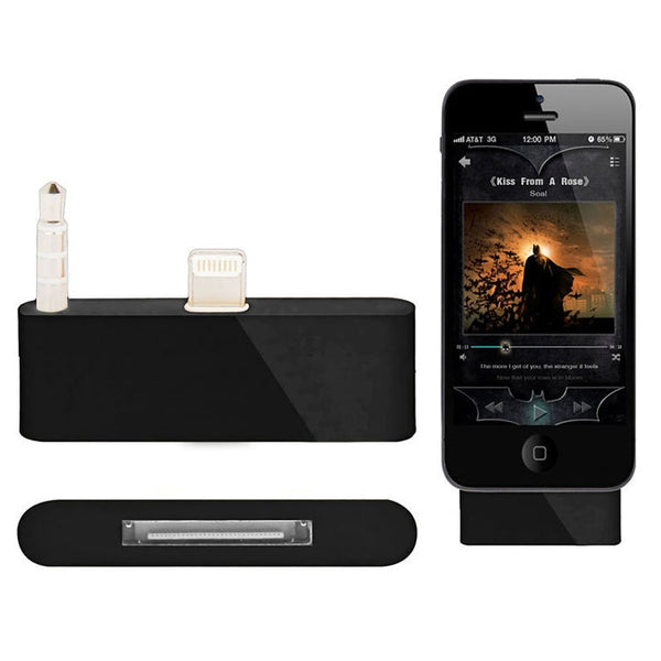 30 Pin to 8 Pin Audio Adapter with 3.5mm Jack for iPhone 5 & 5C & 5S(Black)