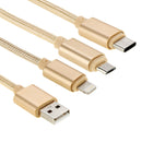 1.2m USB-C / Type-C 3.1 & 8 Pin & Micro USB 5 Pin to USB 2.0 Woven Style Charging Cable, For iPhone / iPad / Galaxy / Huawei / Xiaomi / LG / HTC / Meizu and Other Smart Phones(Gold)