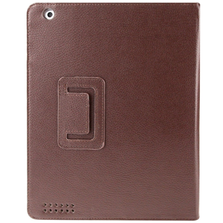 High Quality Litchi Texture Folding Leather with Sleep / Wake-up & Holder Function for iPad 2 / iPad 3 / iPad 4(Coffee)