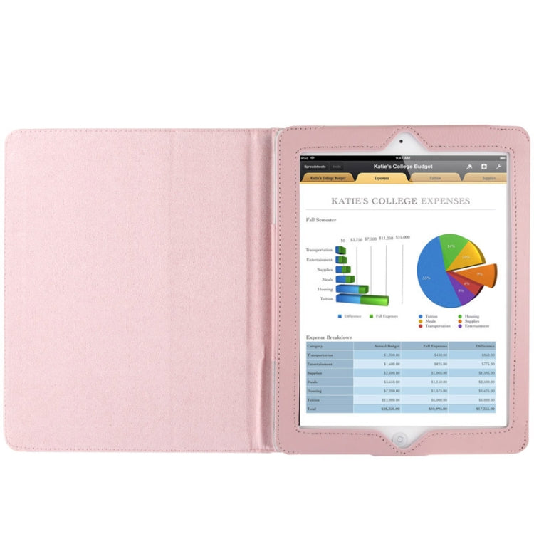 High Quality Litchi Texture Folding Leather with Sleep / Wake-up & Holder Function for iPad 2 / iPad 3 / iPad 4(Pink)