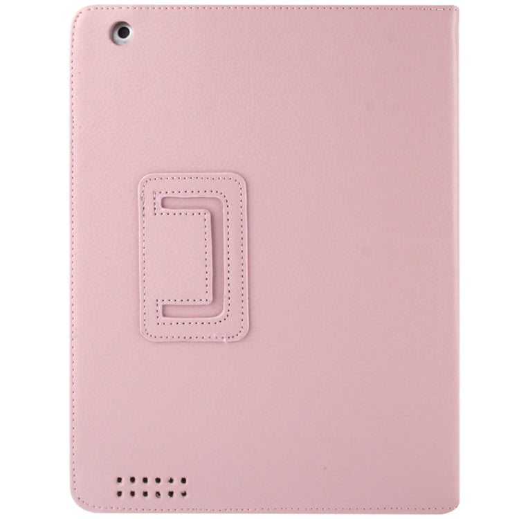 High Quality Litchi Texture Folding Leather with Sleep / Wake-up & Holder Function for iPad 2 / iPad 3 / iPad 4(Pink)