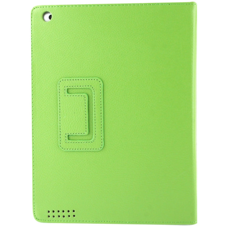 High Quality Litchi Texture Folding Leather with Sleep / Wake-up & Holder Function for iPad 2 / iPad 3 / iPad 4 (Green)