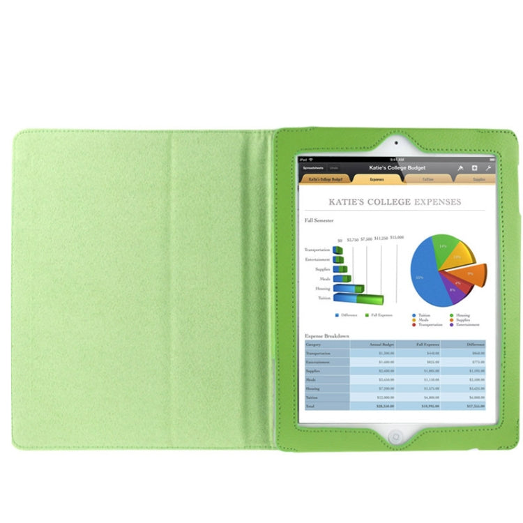 High Quality Litchi Texture Folding Leather with Sleep / Wake-up & Holder Function for iPad 2 / iPad 3 / iPad 4 (Green)