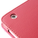 High Quality Litchi Texture Folding Leather with Sleep / Wake-up & Holder Function for iPad 2 / iPad 3 / iPad 4(Magenta)