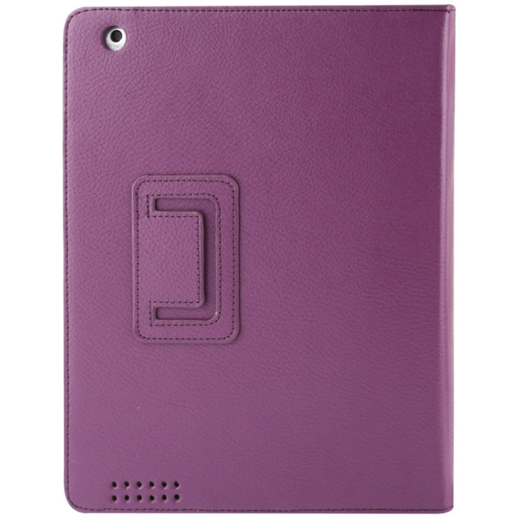 High Quality Litchi Texture Folding Leather with Sleep / Wake-up & Holder Function for iPad 2 / iPad 3 / iPad 4 (Purple)