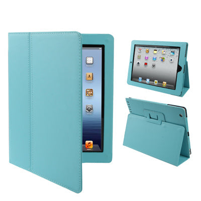 High Quality Litchi Texture Folding Leather with Sleep / Wake-up & Holder Function for iPad 2 / iPad 3 / iPad 4 (Baby Blue)