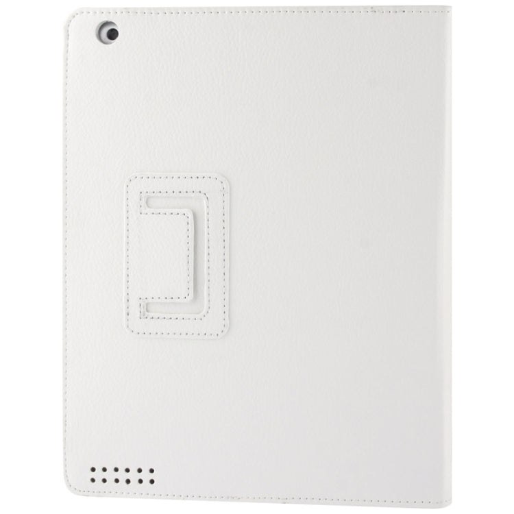 High Quality Litchi Texture Folding Leather with Sleep / Wake-up & Holder Function for iPad 2 / iPad 3 / iPad 4 (White)